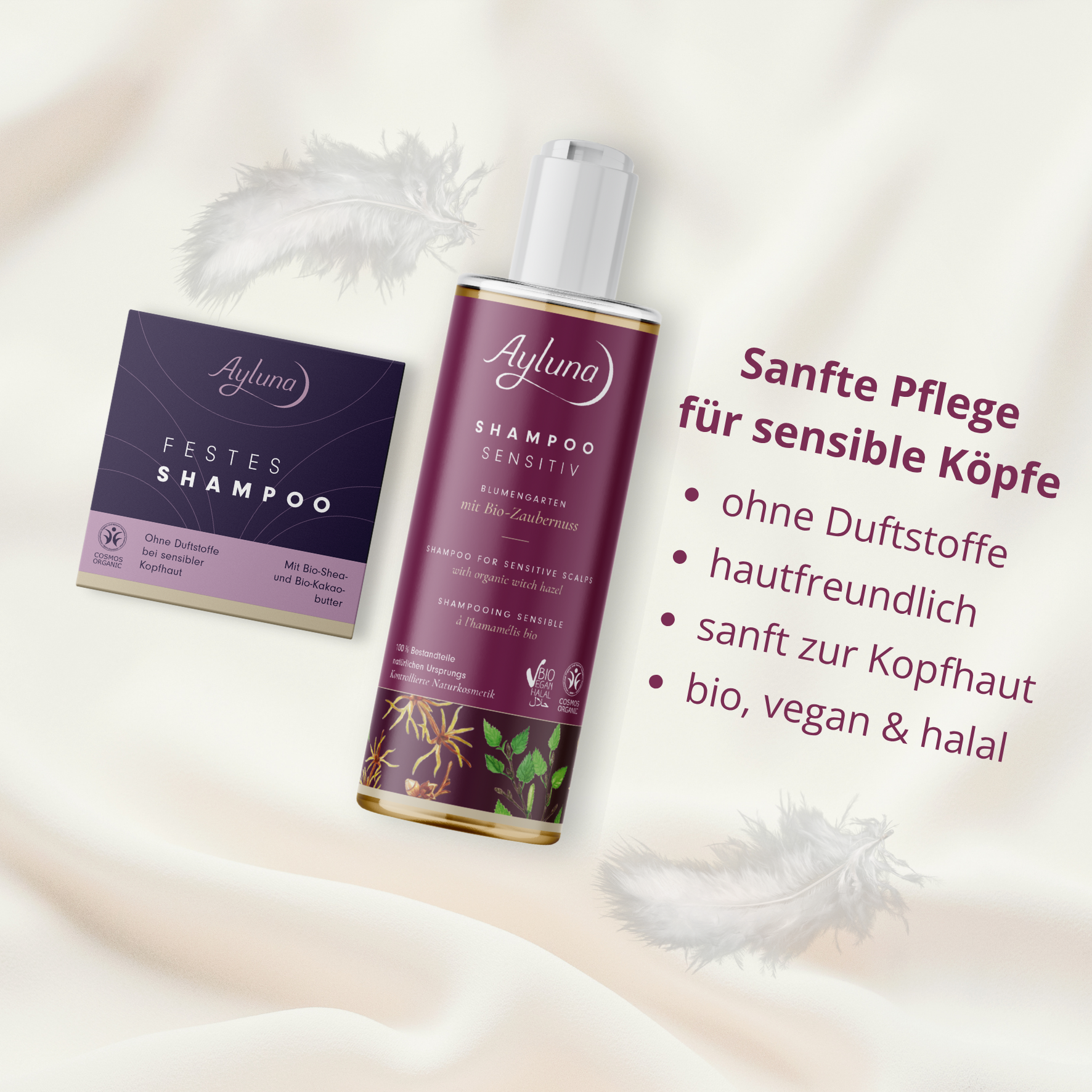Unser Sensitiv-Shampoo (flüssig und fest) ohne Duftstoffe beruhigt und pflegt empfindliche Kopfhaut sanft – ideal für die tägliche Haarwäsche. Jetzt entdecken!